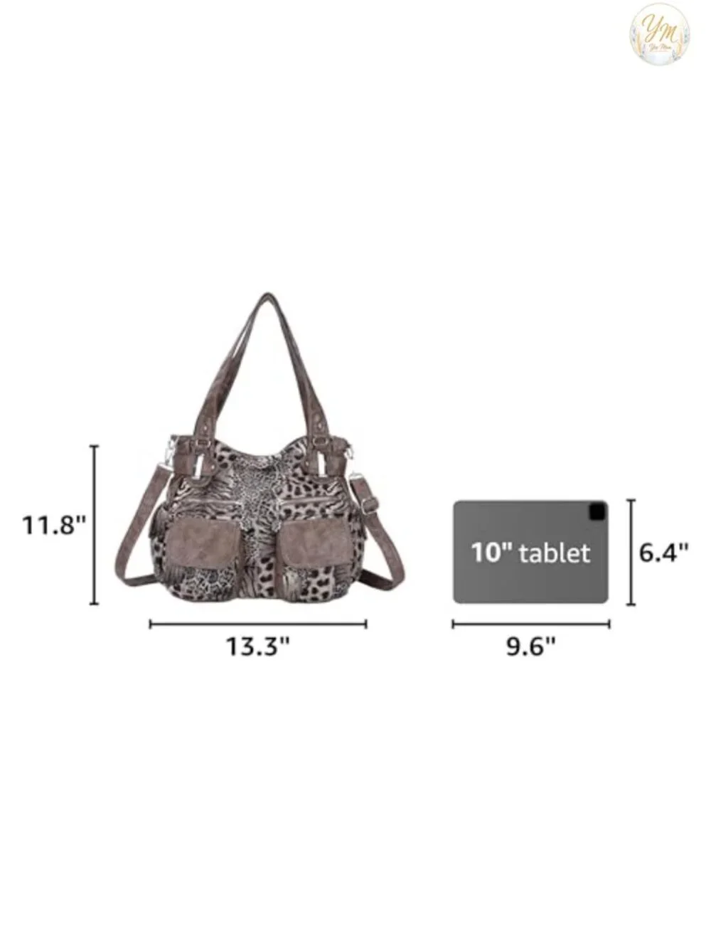 Washed PU Leather Tote Bag Large Multi Pocket Double Zipper Shoulder Crossbody